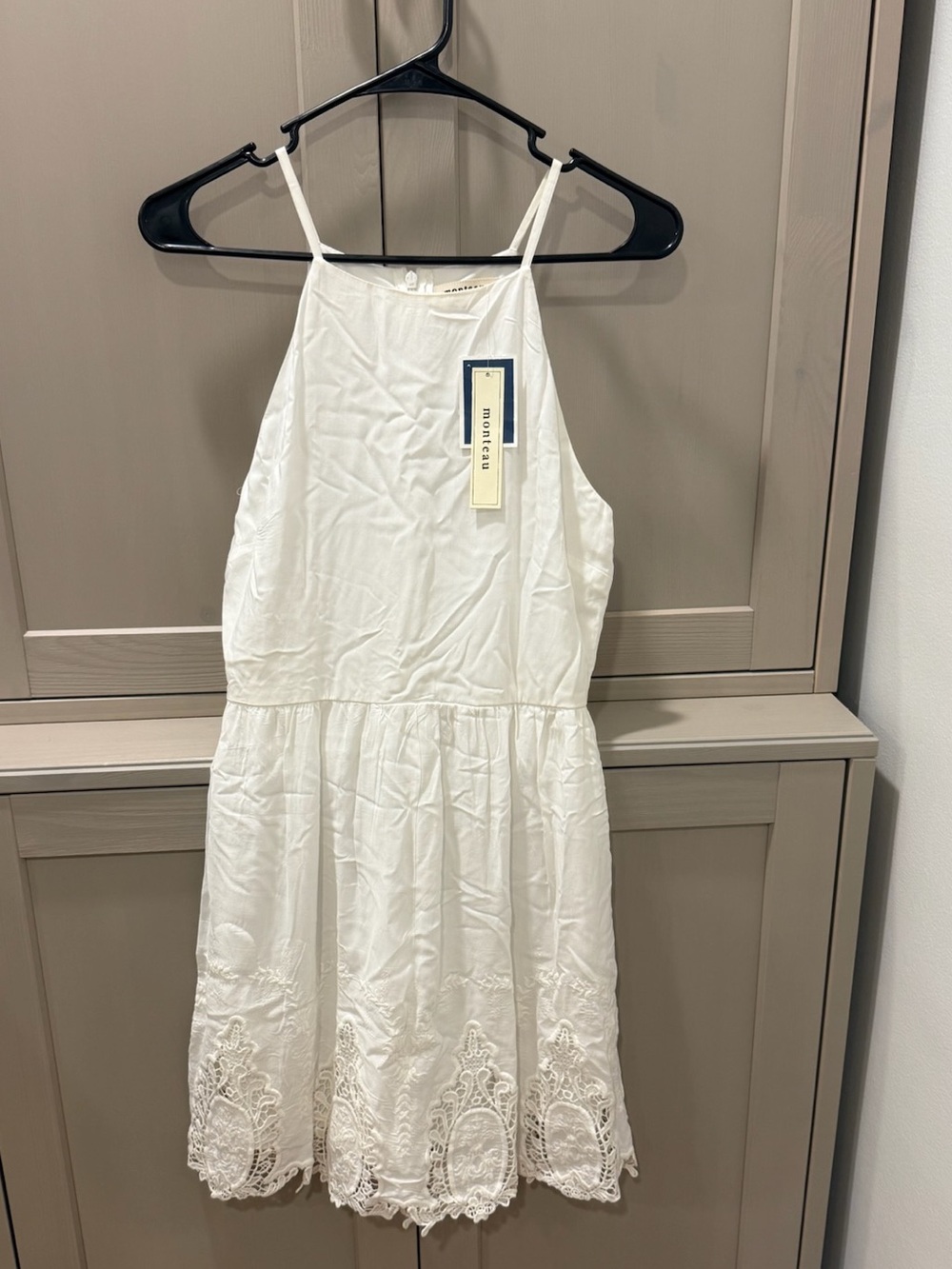Monteau White Embroidered Halter Mini Dress